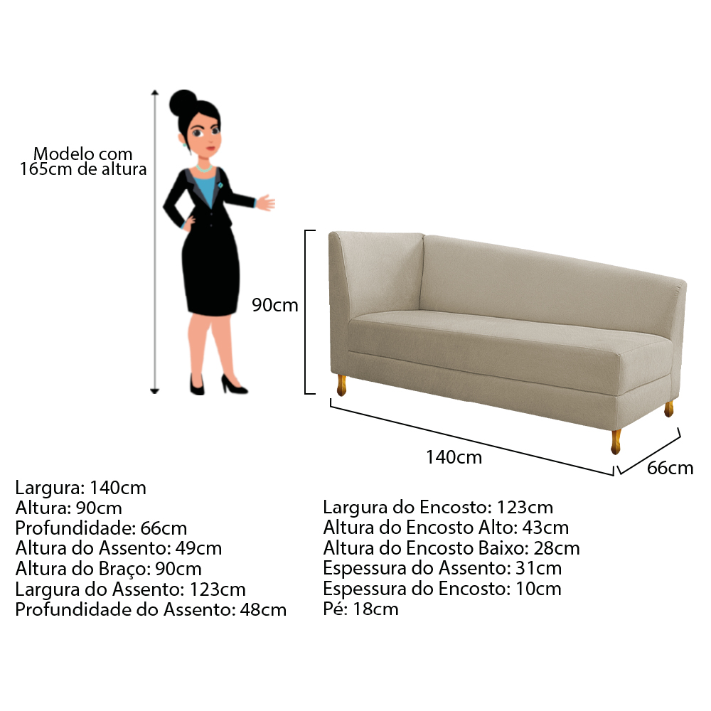 Recamier Valéria 140cm Lado Esquerdo Suede Bege - Amarena Móveis