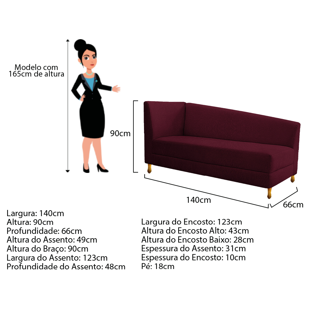 Recamier Valéria 140cm Lado Esquerdo Suede Bordô - Amarena Móveis