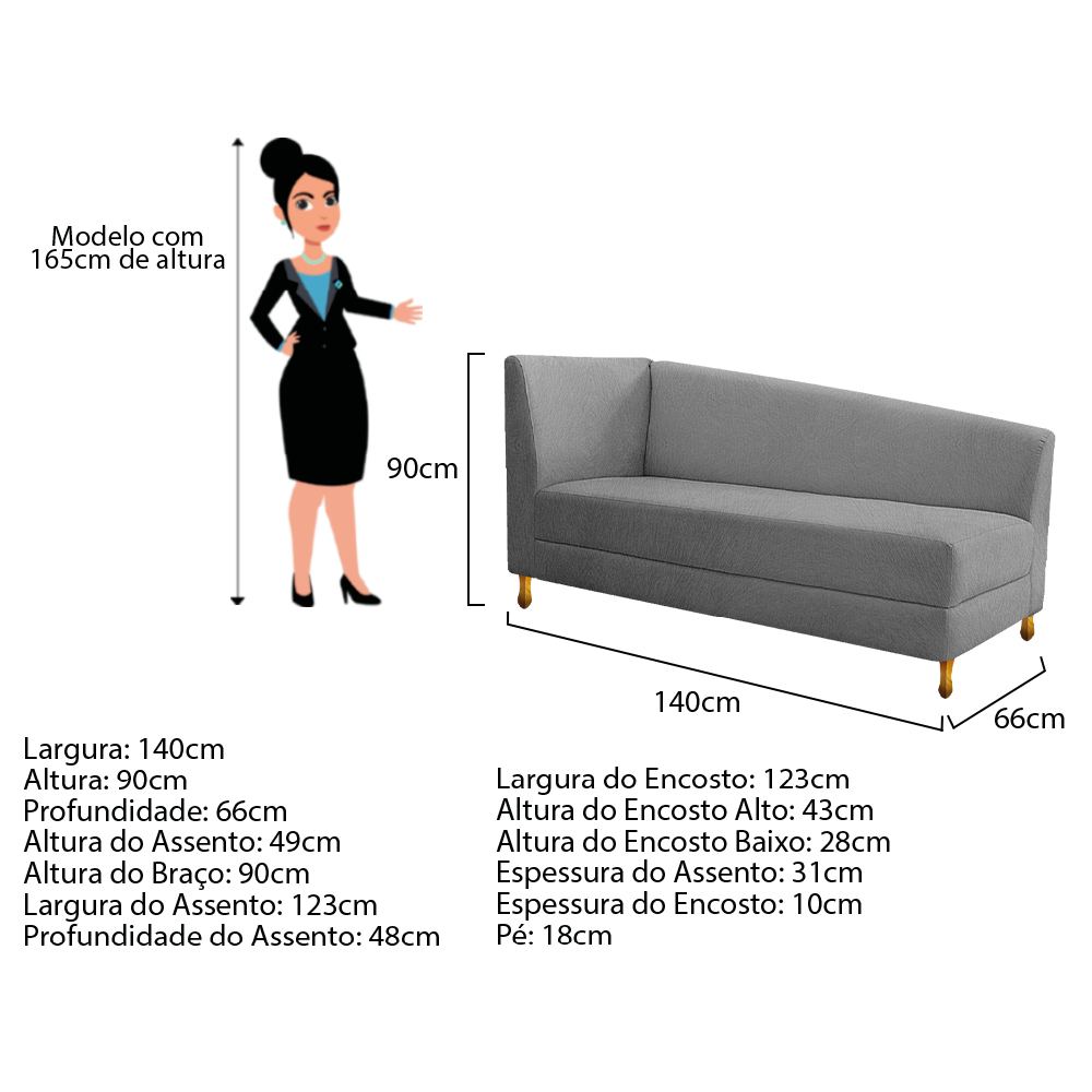Recamier Valéria 140cm Lado Esquerdo Suede Cinza - Amarena Móveis