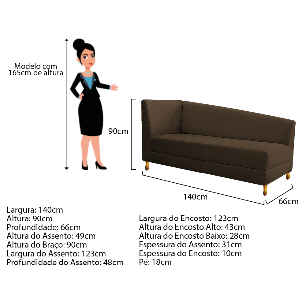 Recamier Valéria 140cm Lado Esquerdo Suede Marrom - Amarena Móveis