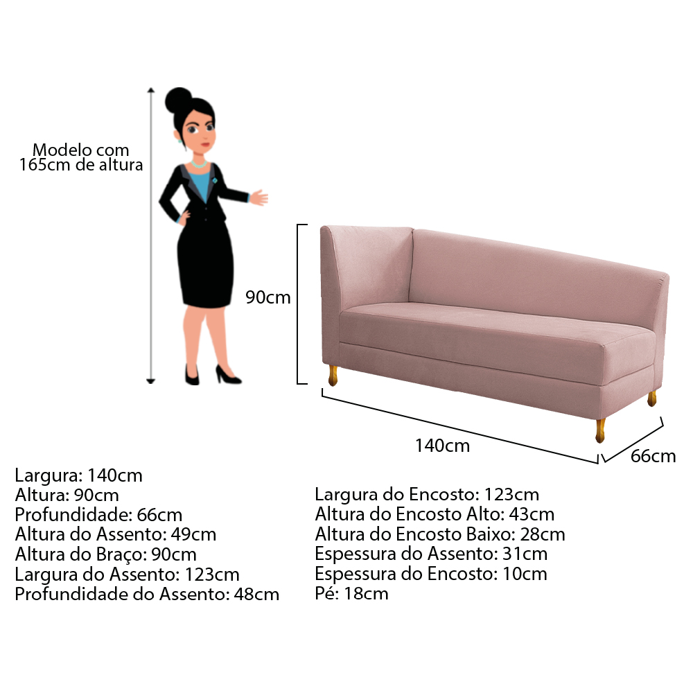 Recamier Valéria 140cm Lado Esquerdo Suede Rosê - Amarena Móveis