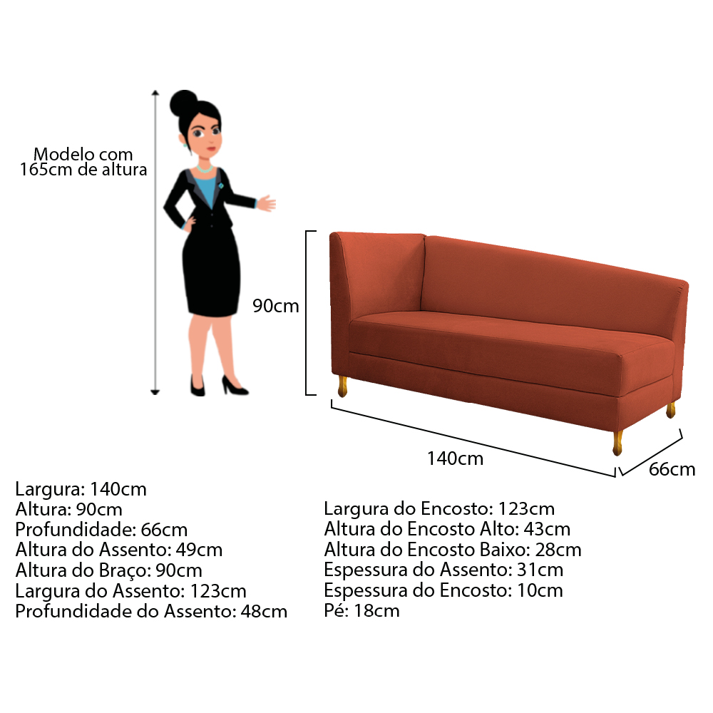 Recamier Valéria 140cm Lado Esquerdo Suede Terracota- Amarena Móveis