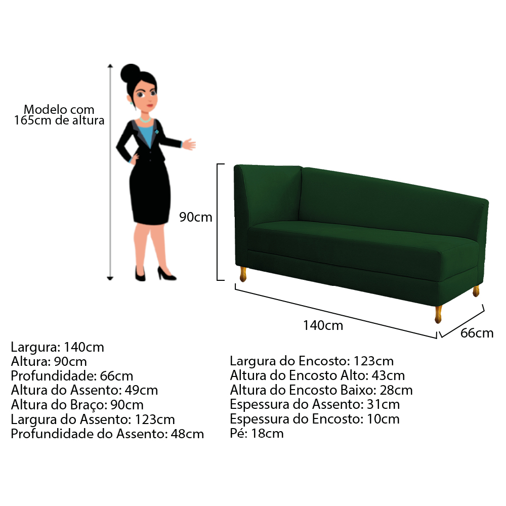 Recamier Valéria 140cm Lado Esquerdo Suede Verde - Amarena Móveis