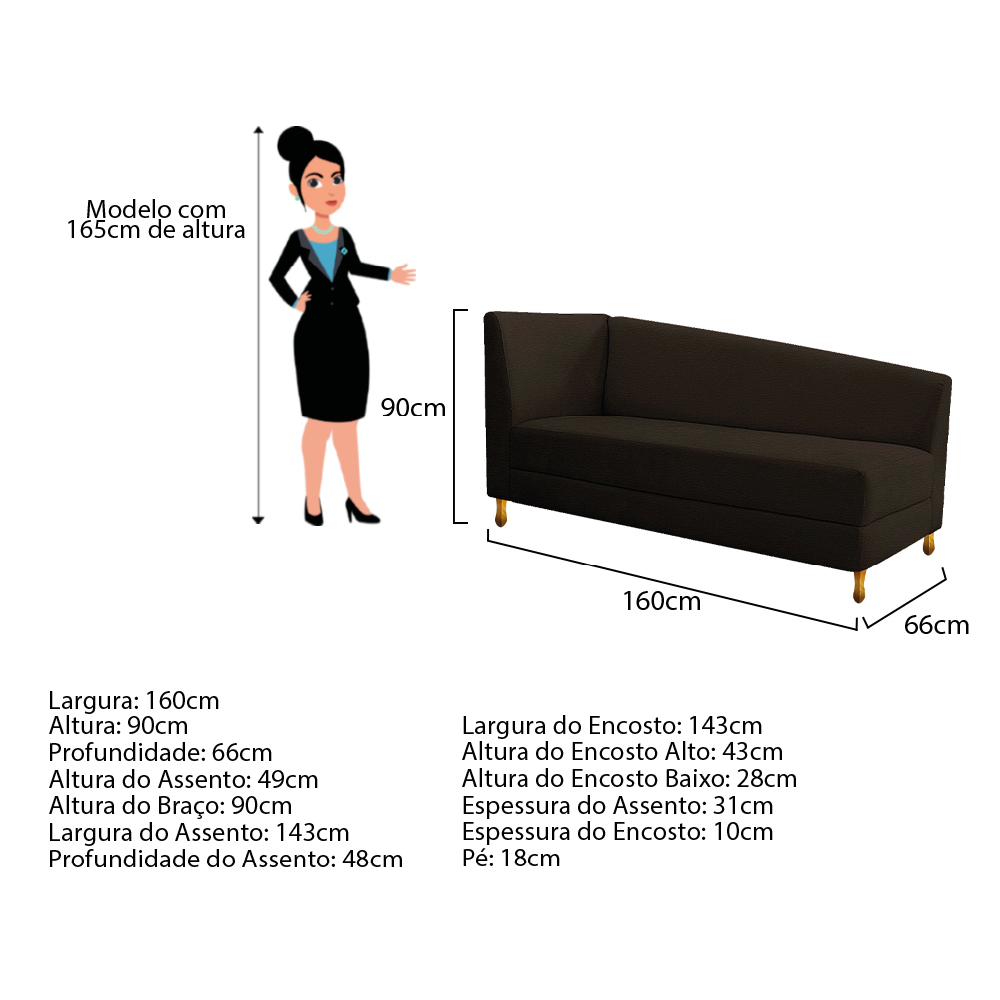 Recamier Valéria 160cm Lado Direito Corano Marrom - Amarena Móveis