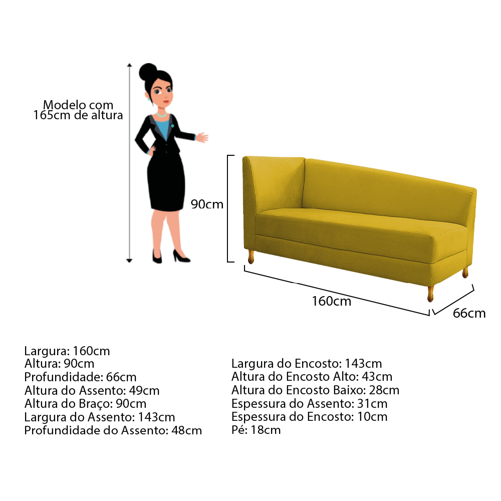 Recamier Valéria 160cm Lado Direito Suede Amarelo - Amarena Móveis