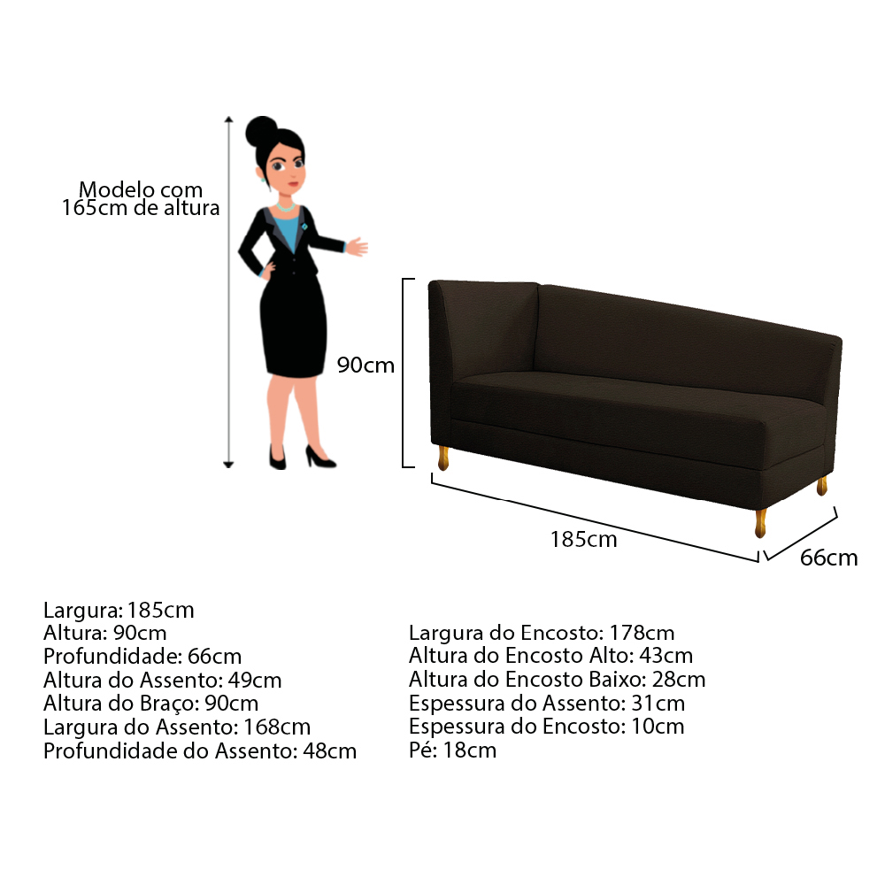 Recamier Valéria 185cm Lado Direito Corano Marrom - Amarena Móveis