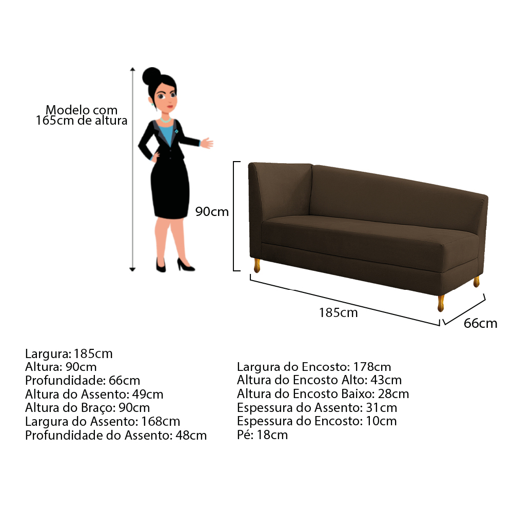 Recamier Valéria 185cm Lado Direito Suede Marrom - Amarena Móveis