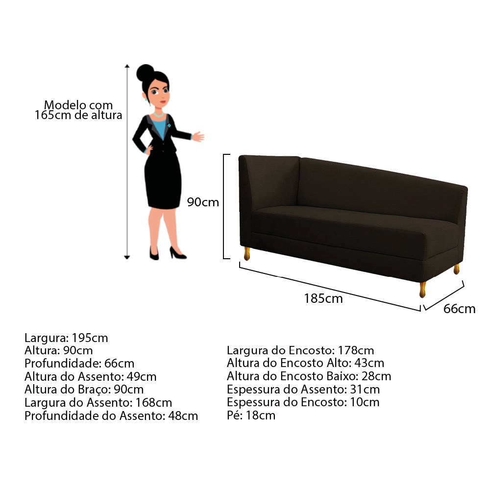 Recamier Valéria 185cm Lado Esquerdo Corano Marrom - Amarena Móveis