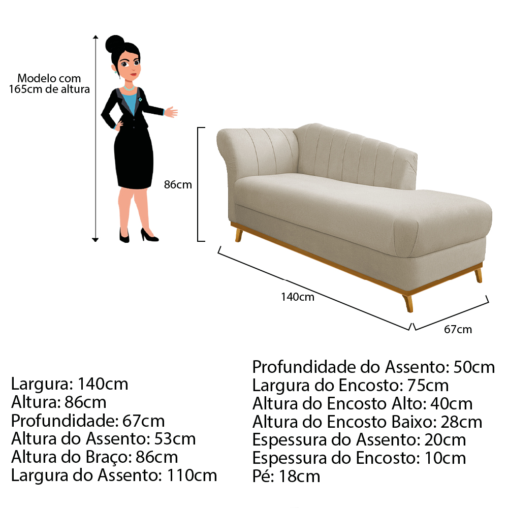 Recamier Vanessa 140cm Lado Direito Suede Bege - Amarena Móveis