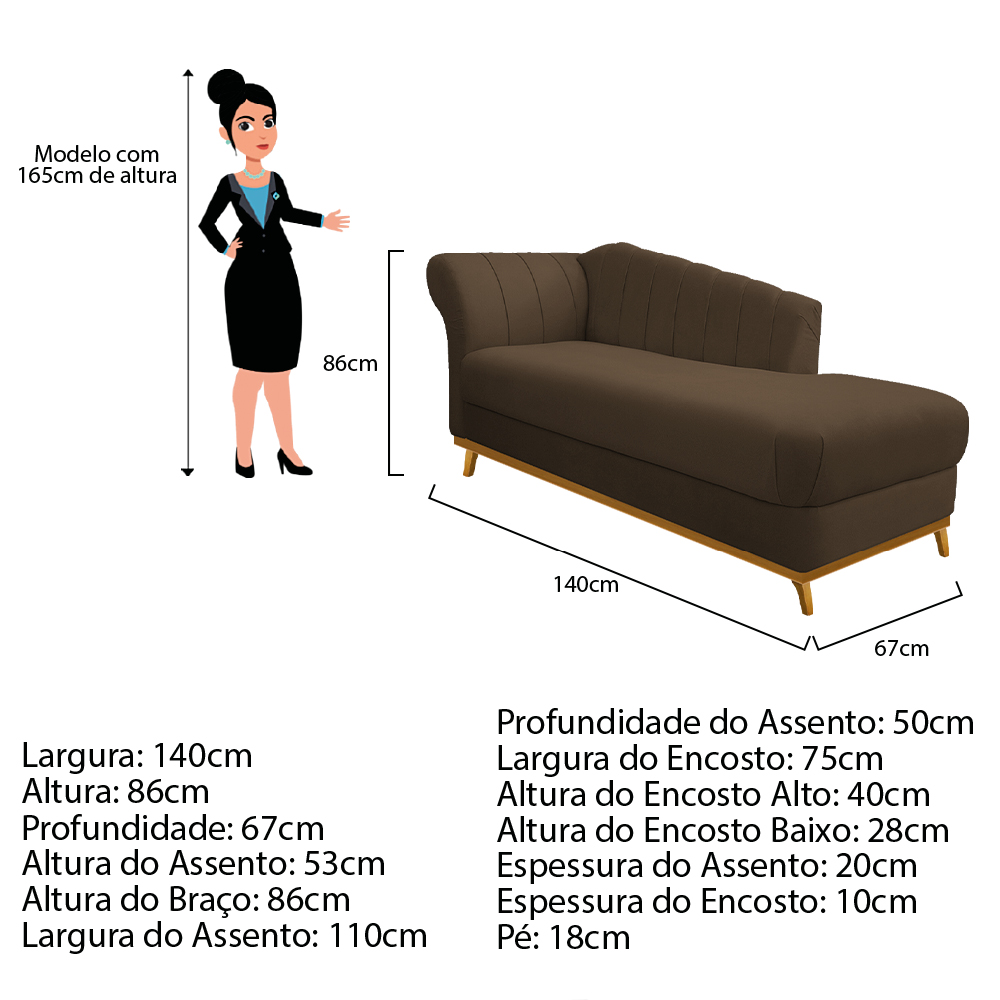 Recamier Vanessa 140cm Lado Direito Suede Marrom - Amarena Móveis