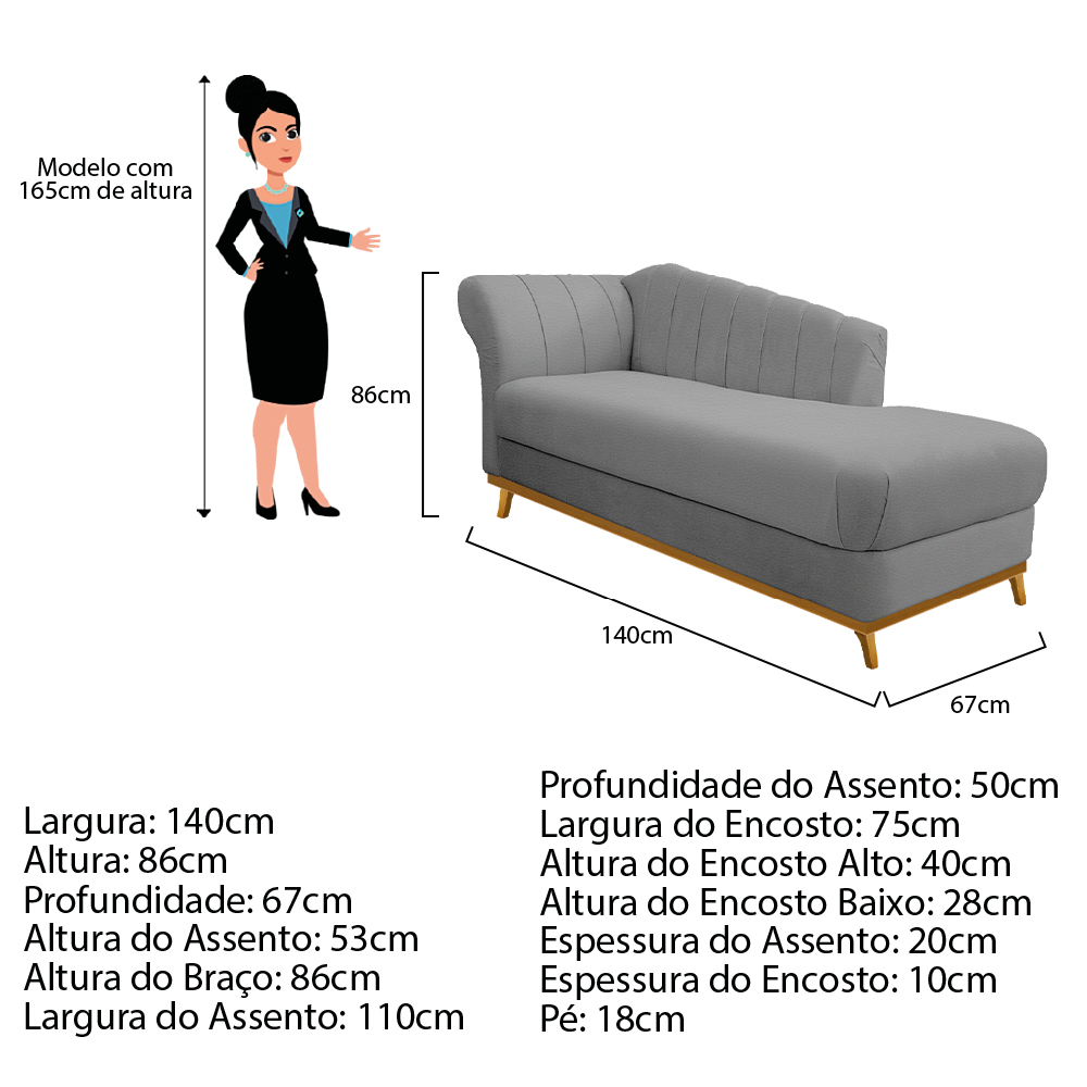 Recamier Vanessa 140cm Lado Esquerdo Corano Cinza - Amarena Móveis