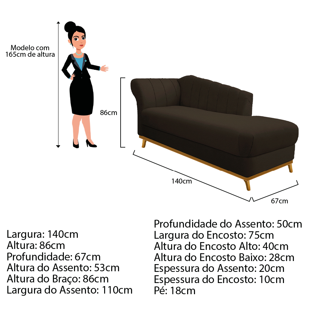 Recamier Vanessa 140cm Lado Esquerdo Corano Marrom - Amarena Móveis