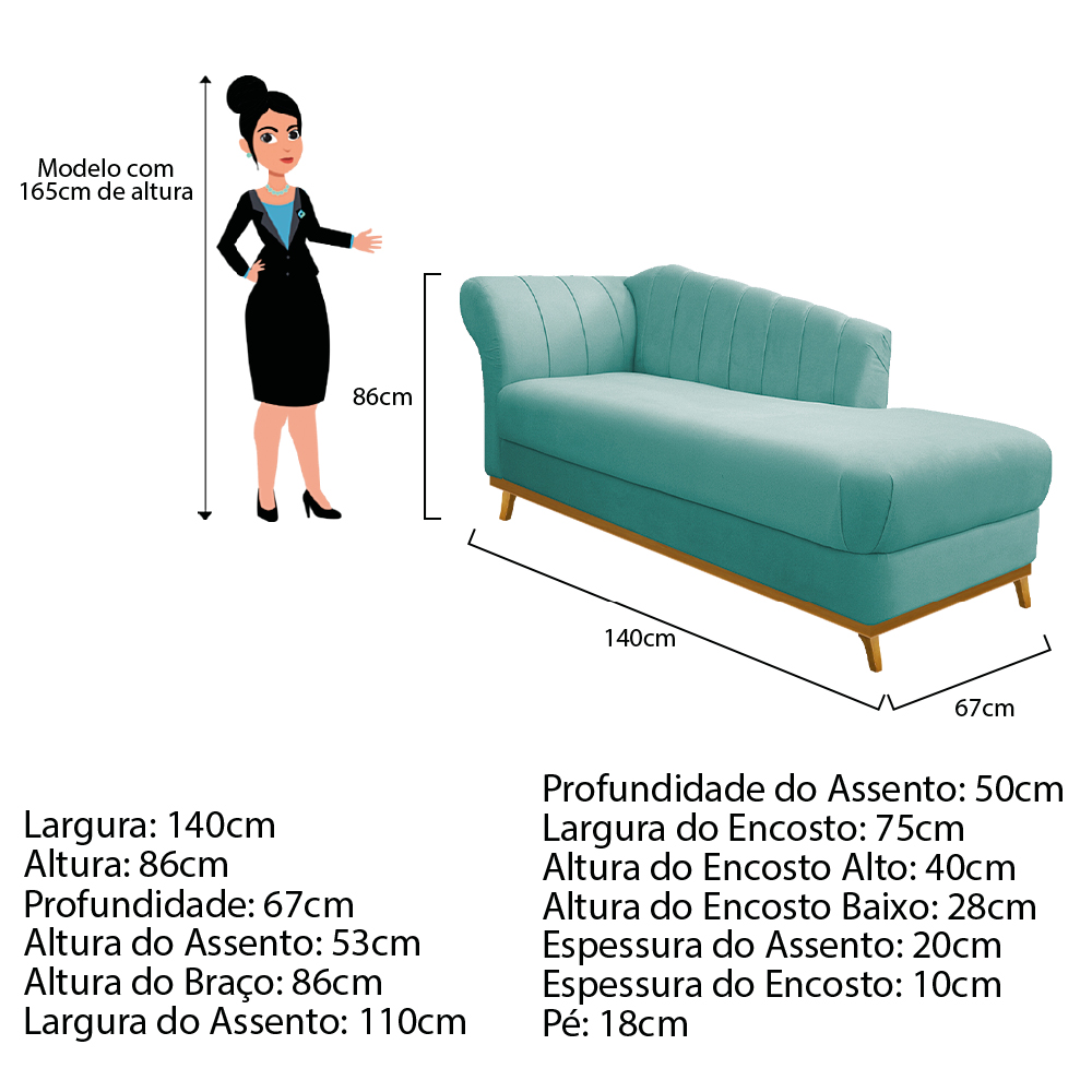 Recamier Vanessa 140cm Lado Esquerdo Suede Azul Tiffany- Amarena Móveis