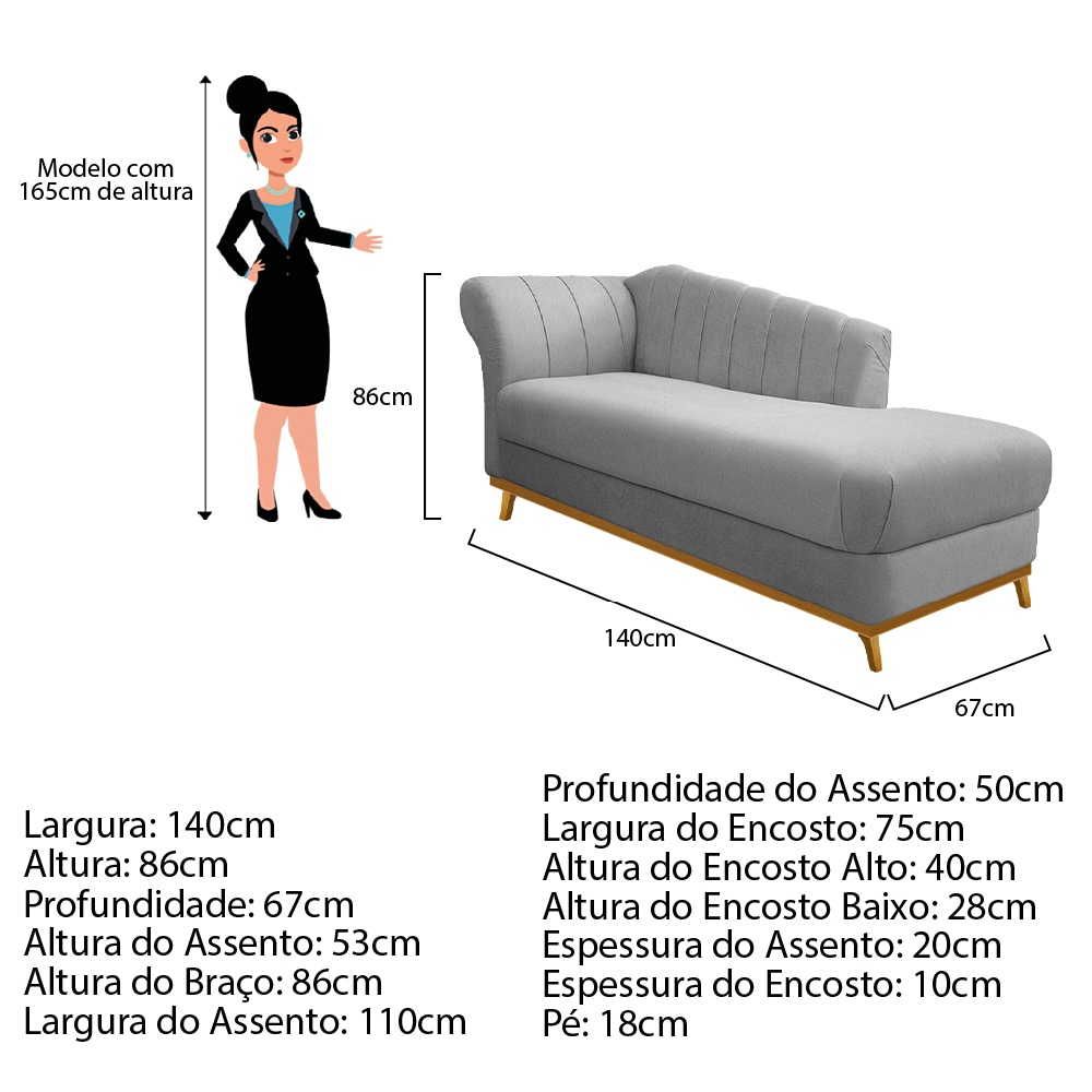Recamier Vanessa 140cm Lado Esquerdo Suede Cinza - Amarena Móveis