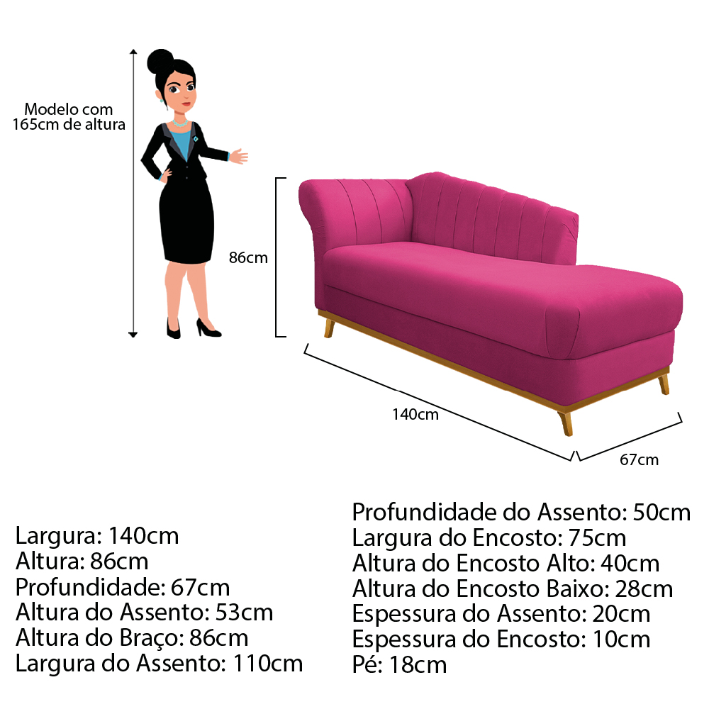 Recamier Vanessa 140cm Lado Esquerdo Suede Pink - Amarena Móveis