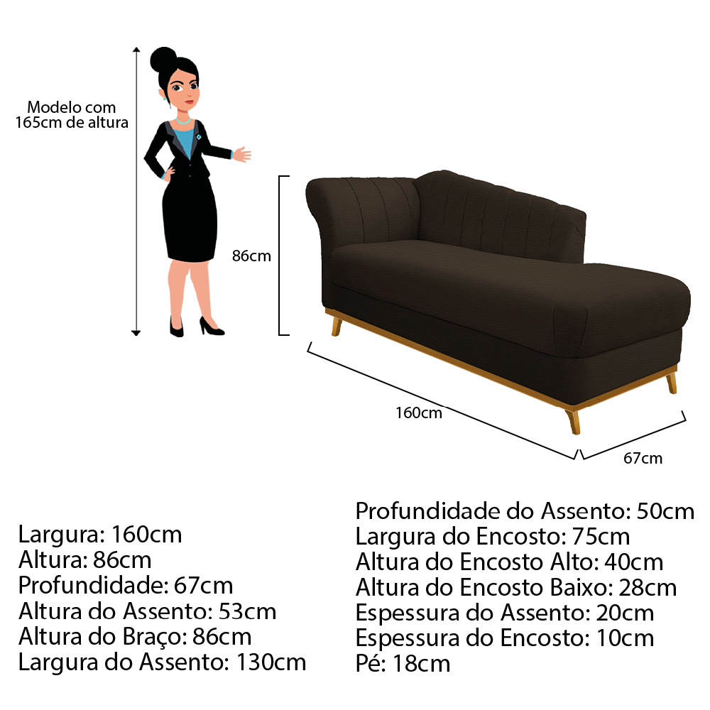 Recamier Vanessa 160cm Lado Direito Corano Marrom - Amarena Móveis