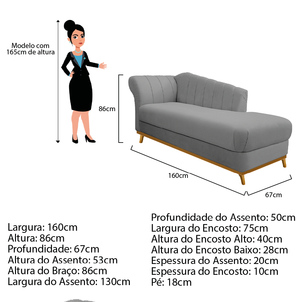 Recamier Vanessa 160cm Lado Esquerdo Corano Cinza - Amarena Móveis