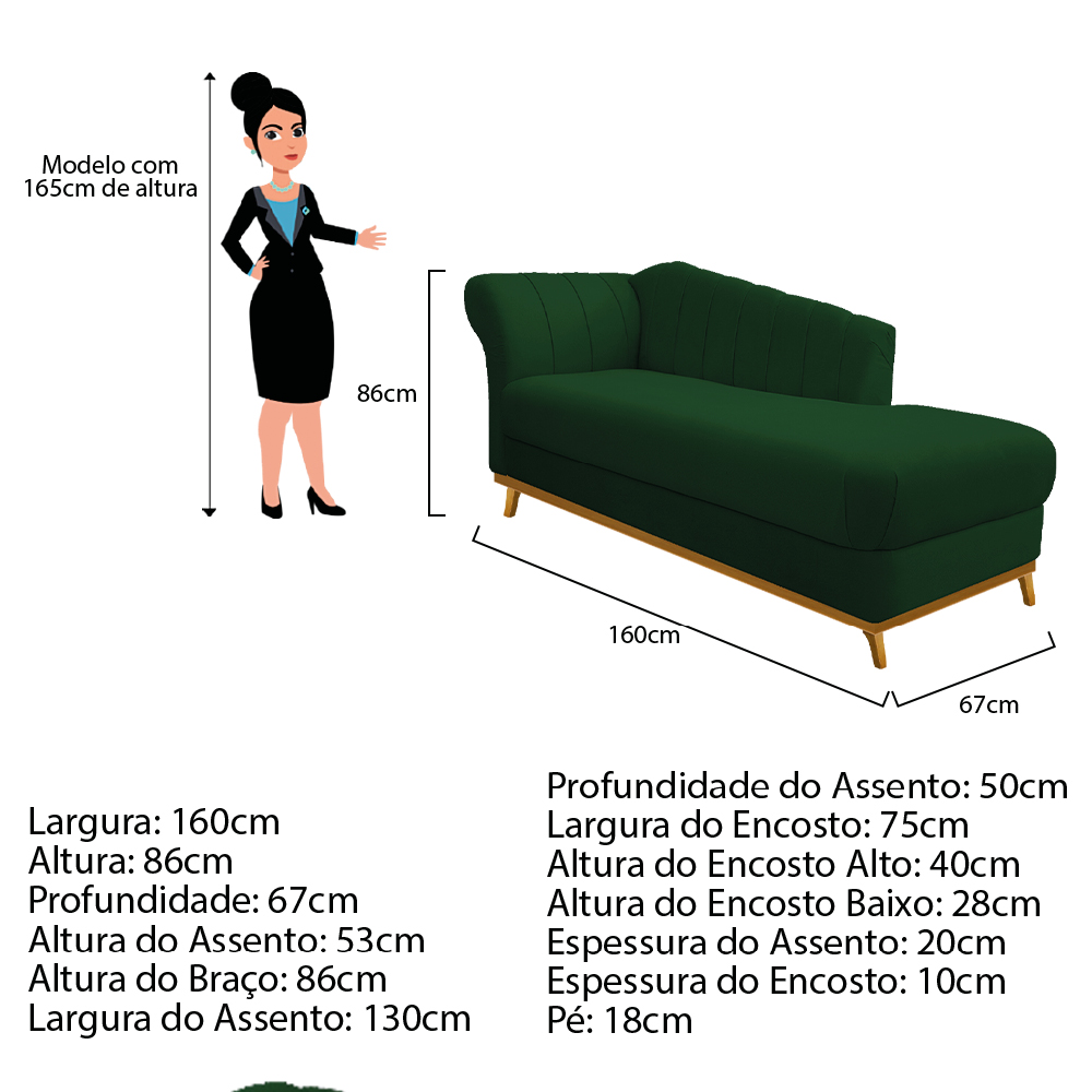 Recamier Vanessa 160cm Lado Esquerdo Suede Verde - Amarena Móveis