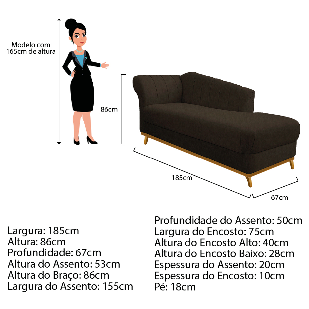 Recamier Vanessa 185cm Lado Esquerdo Corano Marrom - Amarena Móveis