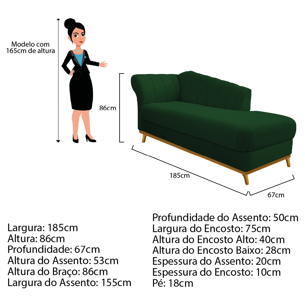 Recamier Vanessa 185cm Lado Esquerdo Suede Verde - Amarena Móveis