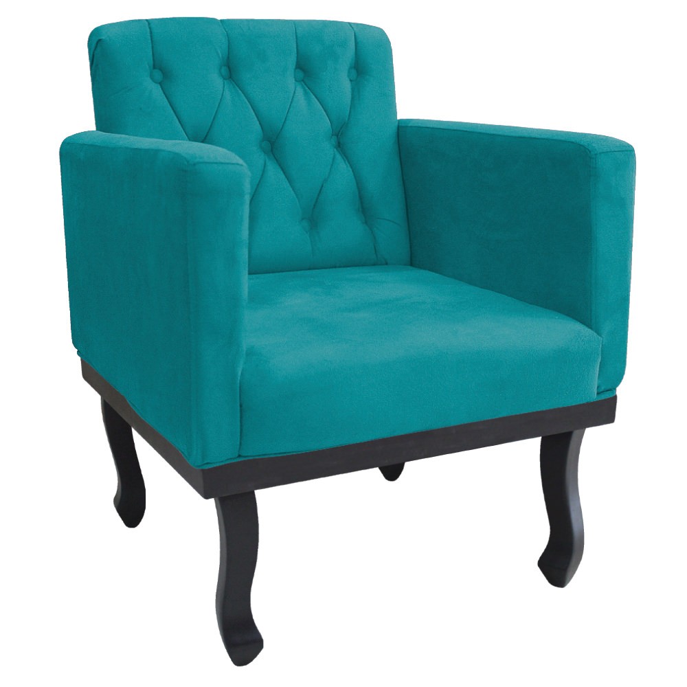 kit 02 Poltronas Classic Pés Luís XV Suede Azul Turquesa - Amarena Móveis