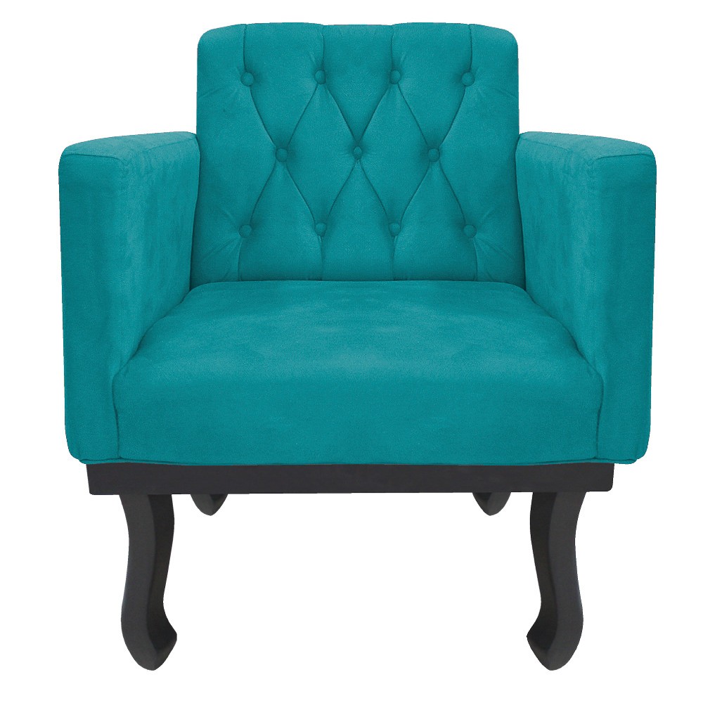 kit 02 Poltronas Classic Pés Luís XV Suede Azul Turquesa - Amarena Móveis