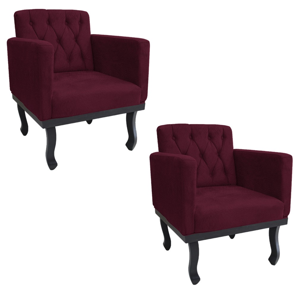 kit 02 Poltronas Classic Pés Luís XV Suede Bordô - Amarena Móveis