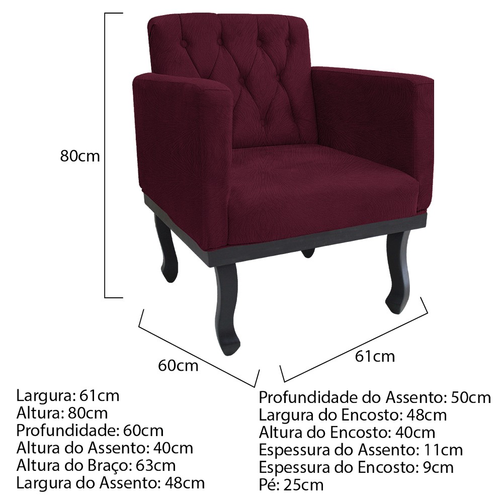 kit 02 Poltronas Classic Pés Luís XV Suede Bordô - Amarena Móveis