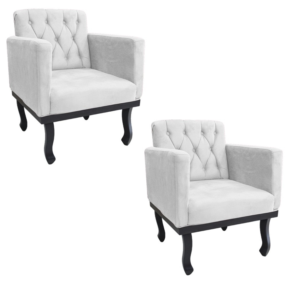 kit 02 Poltronas Classic Pés Luís XV Suede Branco - Amarena Móveis