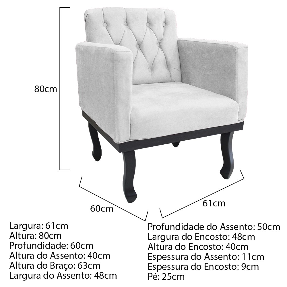kit 02 Poltronas Classic Pés Luís XV Suede Branco - Amarena Móveis