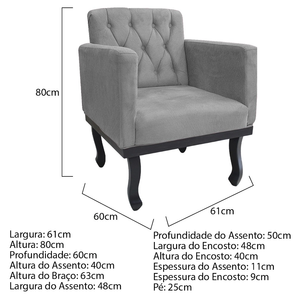 kit 02 Poltronas Classic Pés Luís XV Suede Cinza - Amarena Móveis