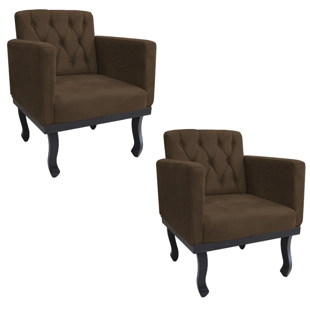 kit 02 Poltronas Classic Pés Luís XV Suede Marrom - Amarena Móveis
