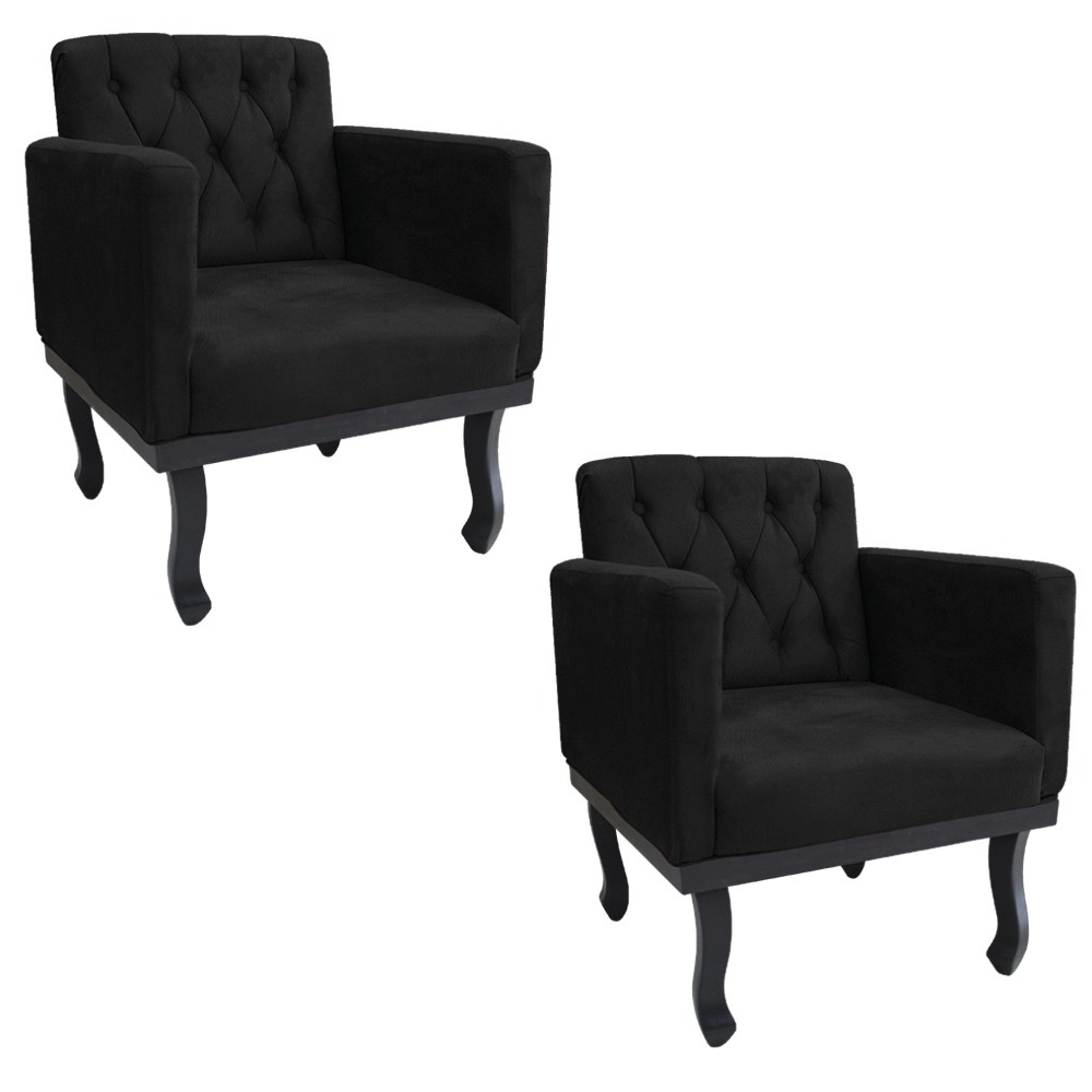 kit 02 Poltronas Classic Pés Luís XV Suede Preto - Amarena Móveis