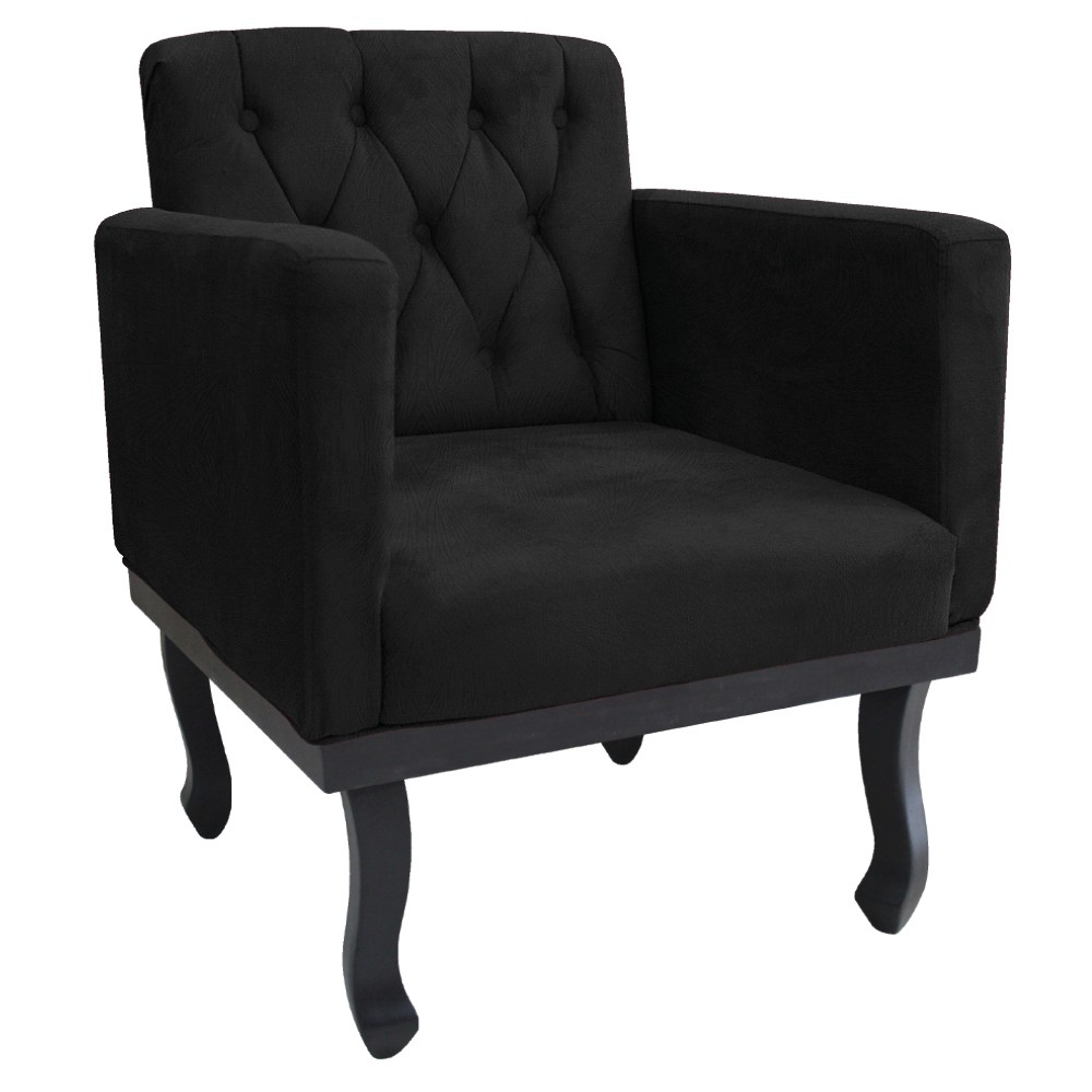 kit 02 Poltronas Classic Pés Luís XV Suede Preto - Amarena Móveis