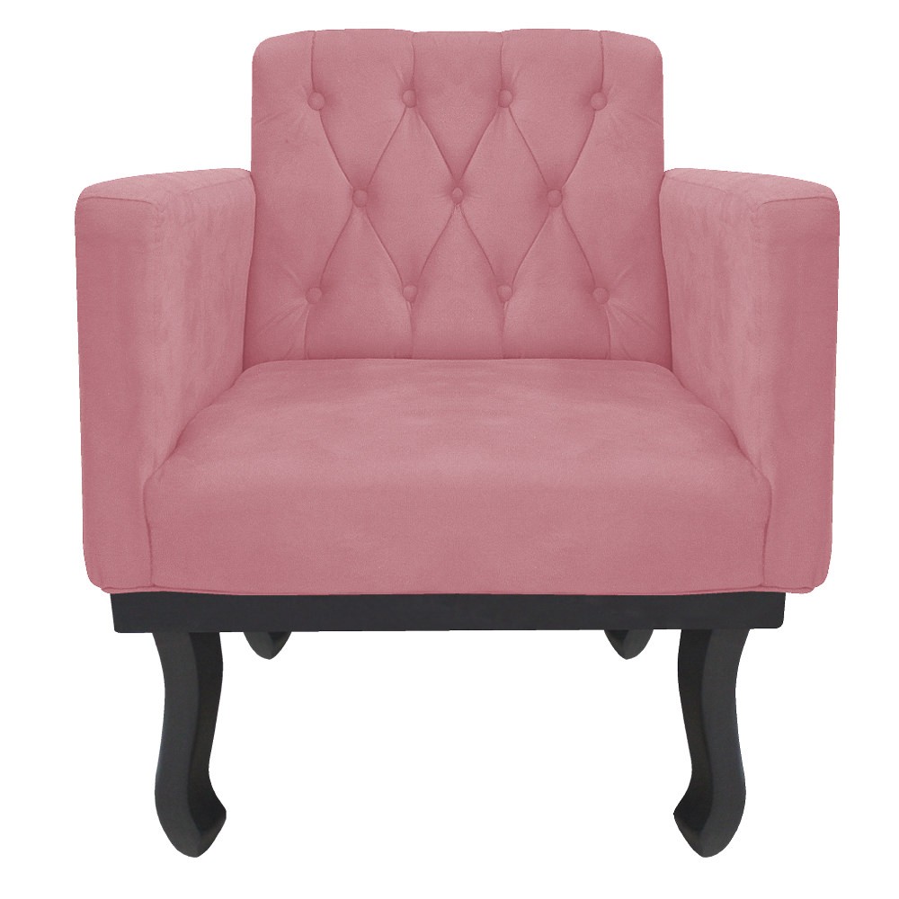 kit 02 Poltronas Classic Pés Luís XV Suede Rosa Bebê - Amarena Móveis