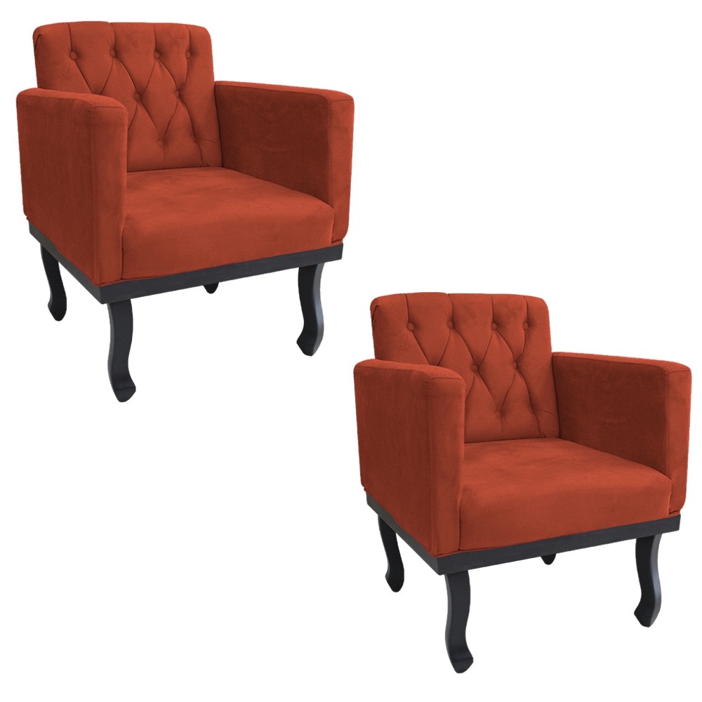 kit 02 Poltronas Classic Pés Luís XV Suede Terracota - Amarena Móveis