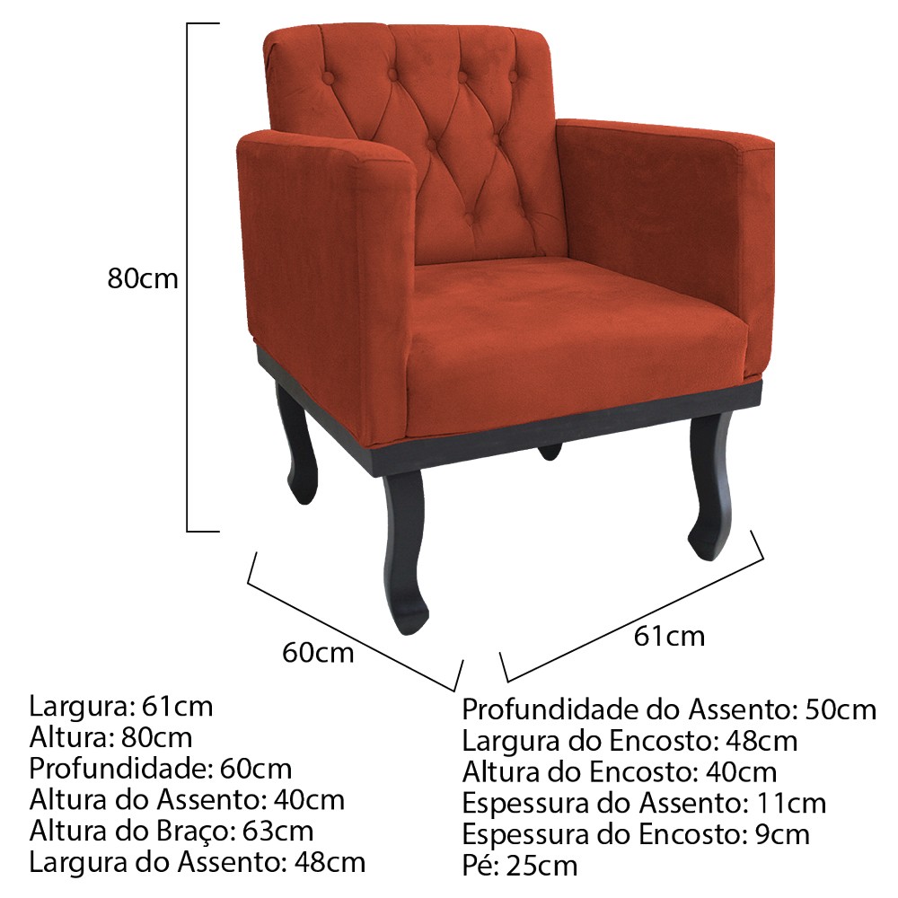 kit 02 Poltronas Classic Pés Luís XV Suede Terracota - Amarena Móveis