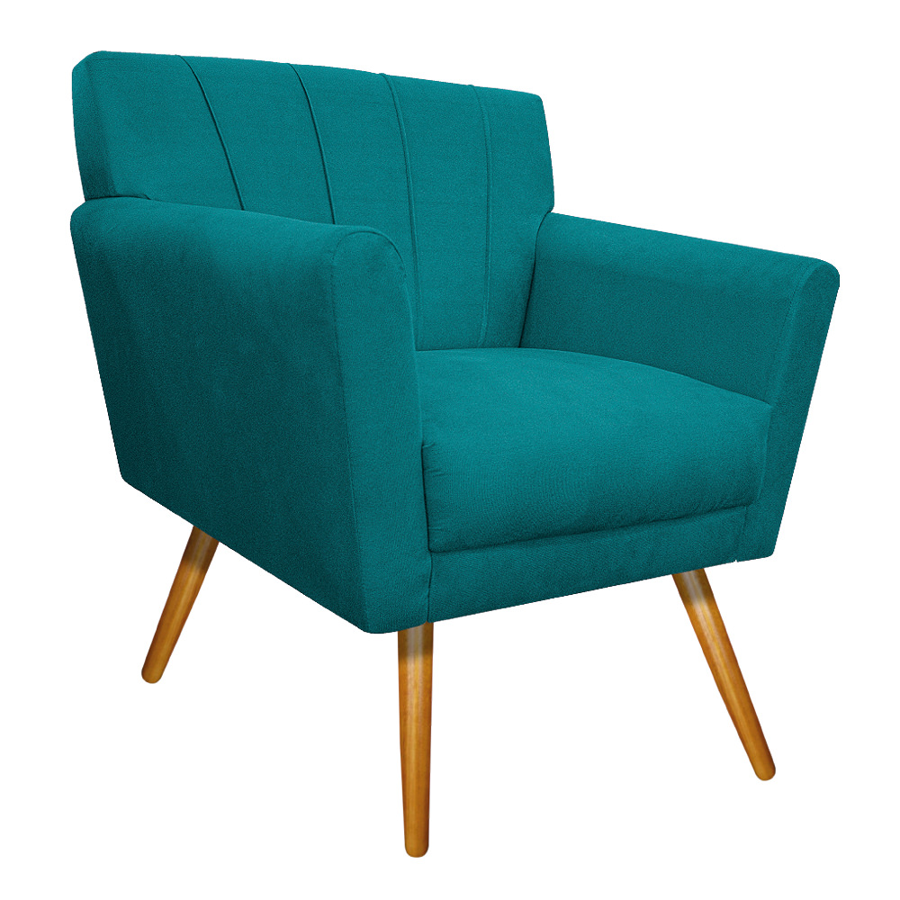 kit 02 Poltronas Laura Palito Mel Suede Azul Turquesa - Amarena Móveis