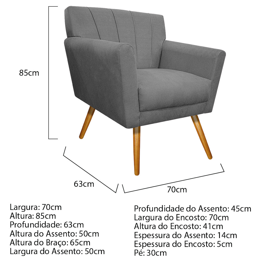 kit 02 Poltronas Laura Palito Mel Suede Cinza - Amarena Móveis