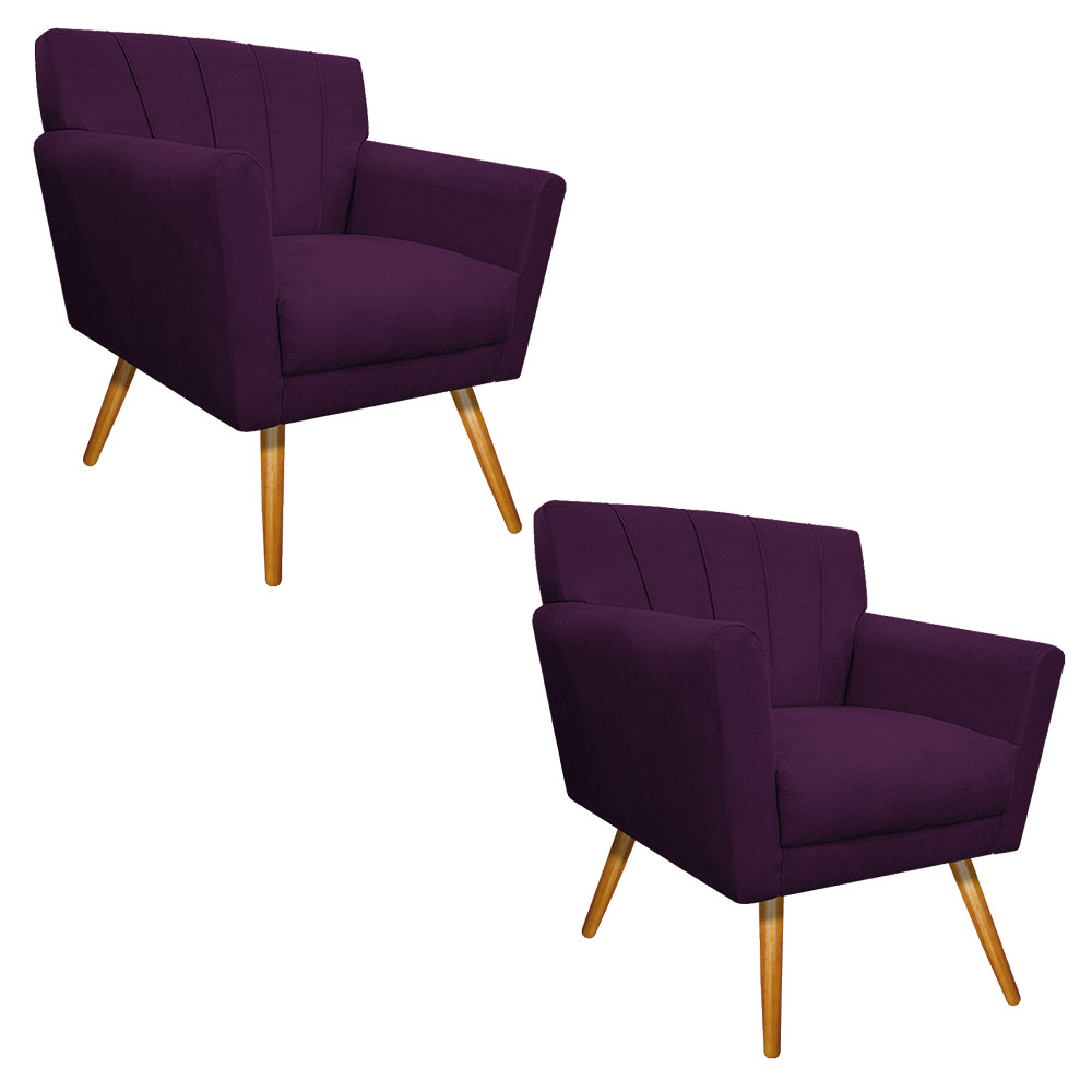 kit 02 Poltronas Laura Palito Mel Suede Roxo - Amarena Móveis