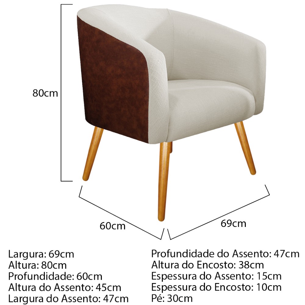 kit 02 Poltronas Luiza Corano Nozes e Linho Bege - Amarena Móveis