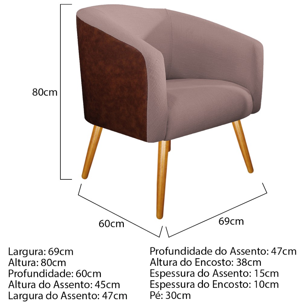 kit 02 Poltronas Luiza Corano Nozes e Linho Rosê - Amarena Móveis