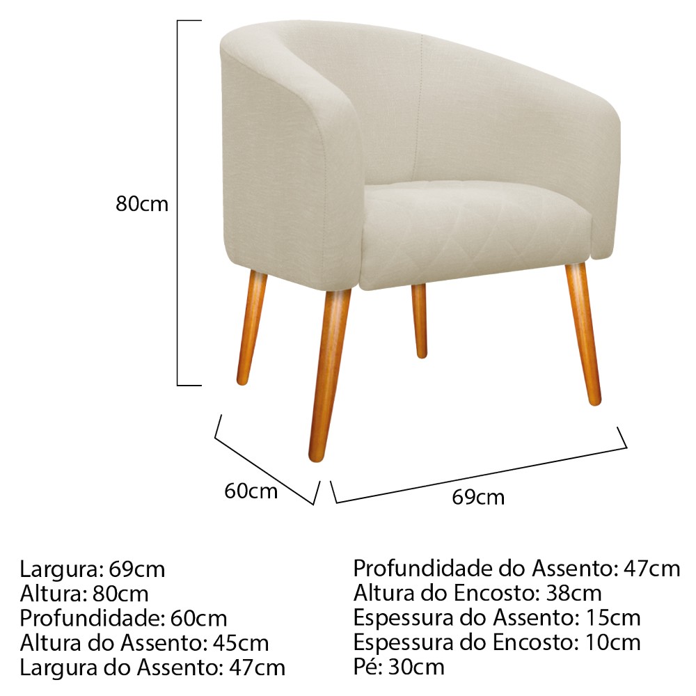 kit 02 Poltronas Luiza Palito Mel Linho Bege - Amarena Móveis