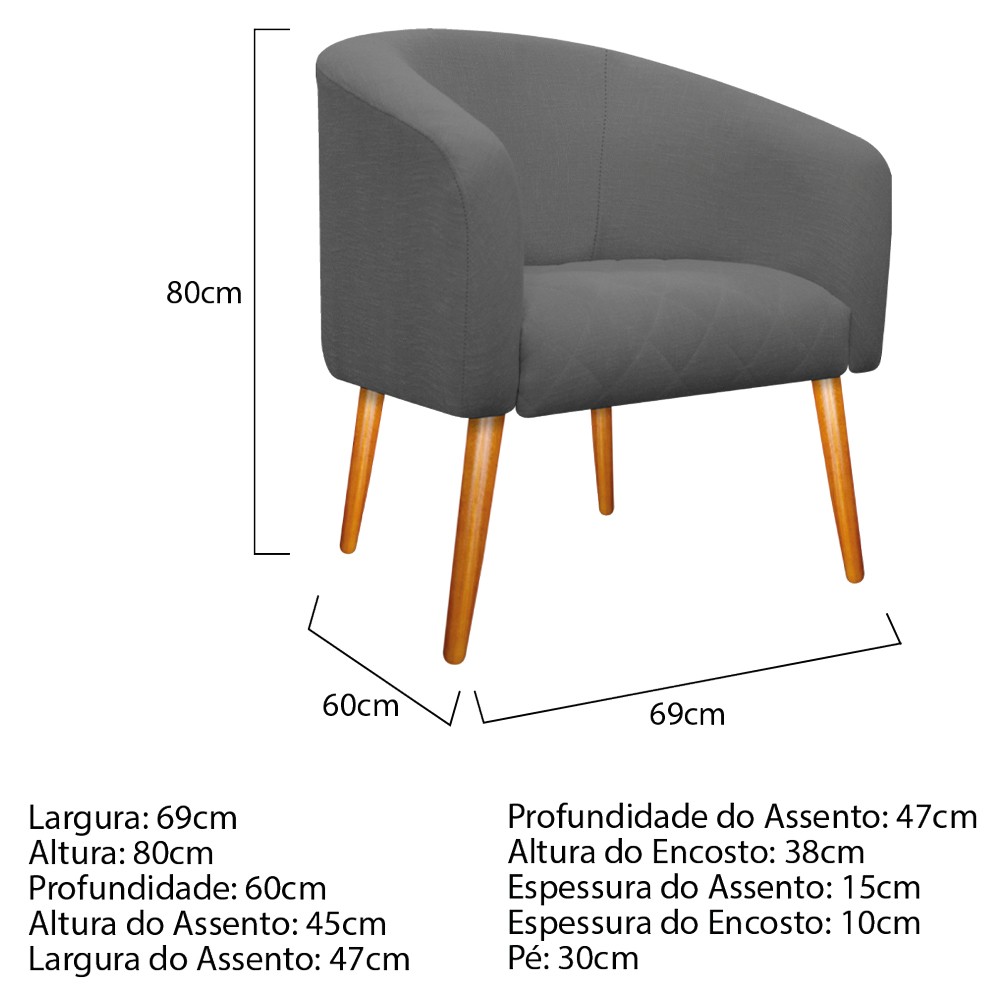 kit 02 Poltronas Luiza Palito Mel Linho Chumbo - Amarena Móveis
