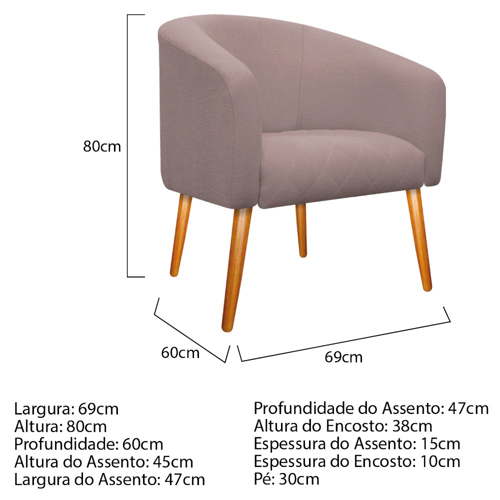 kit 02 Poltronas Luiza Palito Mel Linho Rosê - Amarena Móveis