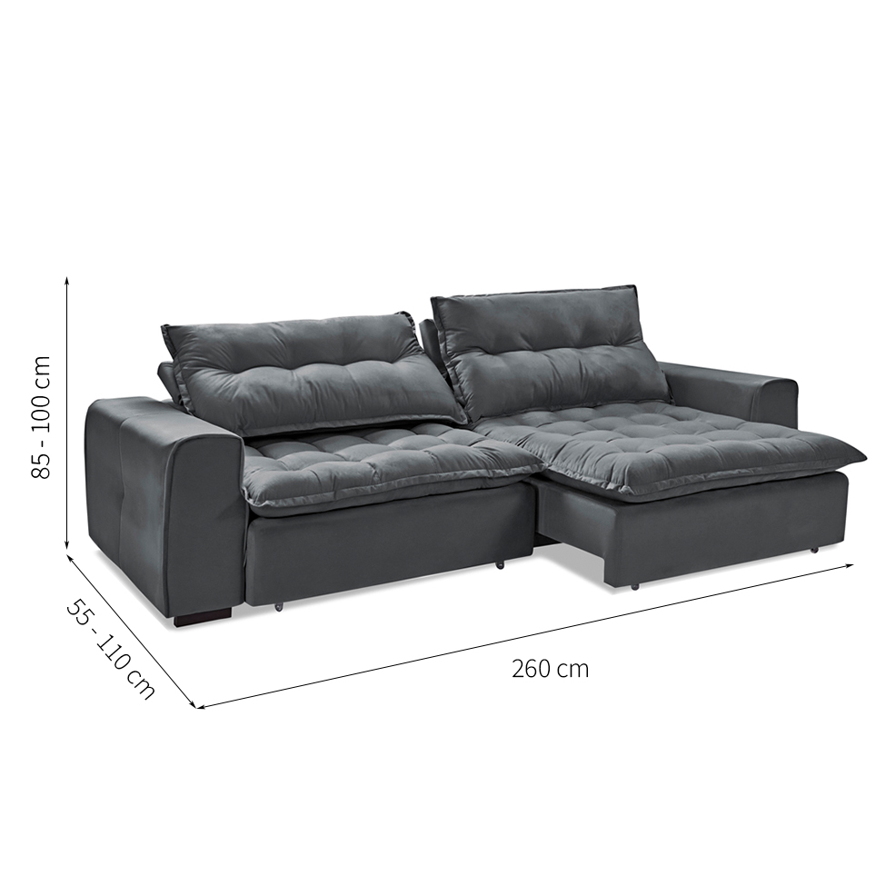 Sofá 4 Lugares Retrátil e Reclinável Estilo Veludo Cinza
