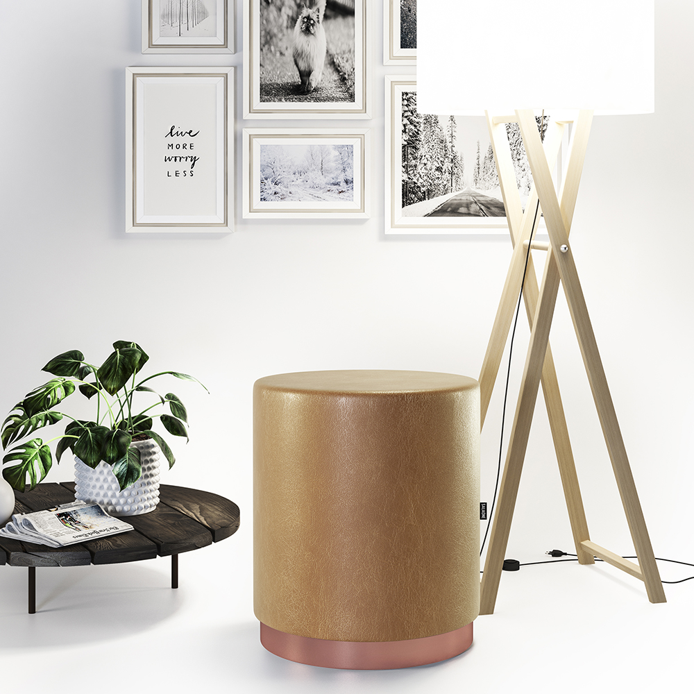 Kit 2 Banco Puff Redondo Decorativo Viena Amarula - Adz