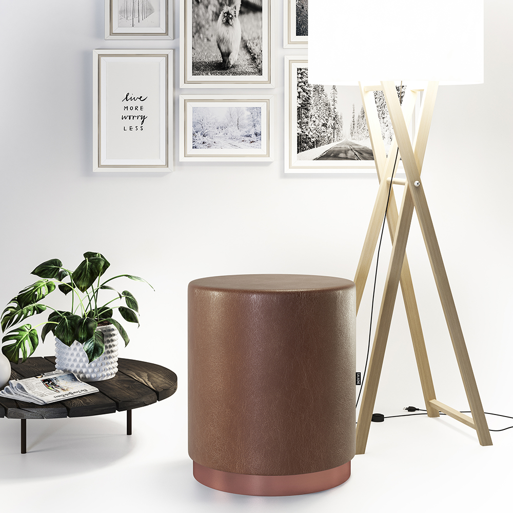 Kit 2 Banco Puff Redondo Decorativo Viena Café - Adz