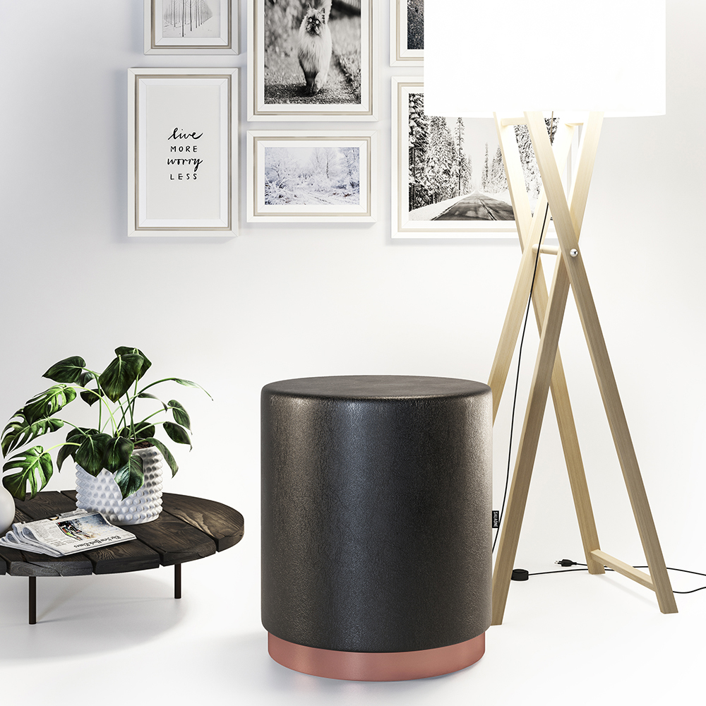 Kit 2 Banco Puff Redondo Decorativo Viena Preto - Adz