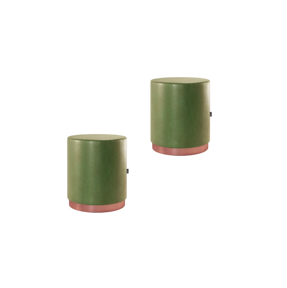 Kit 2 Banco Puff Redondo Decorativo Viena Verde - Adz